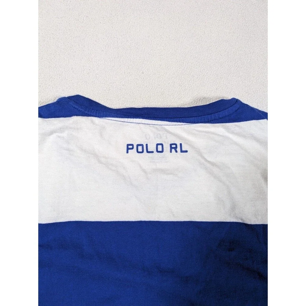 Polo Ralph Lauren France Blue/White Striped T-Shirt Big Pony Logo Men's Medium